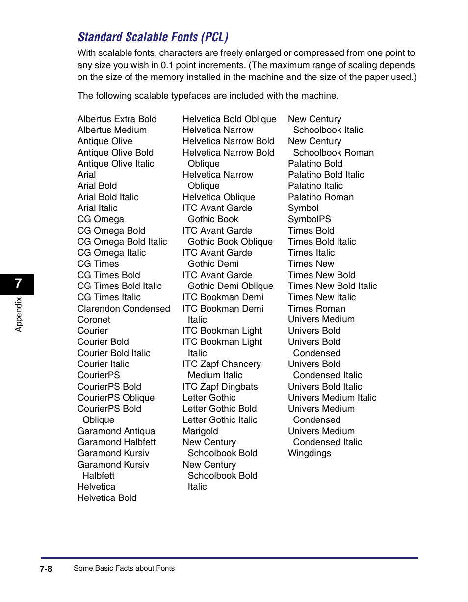 Standard scalable fonts (pcl) -8, Standard scalable fonts (pcl) | Canon IMAGE RUNNER 5075 User Manual | Page 196 / 250