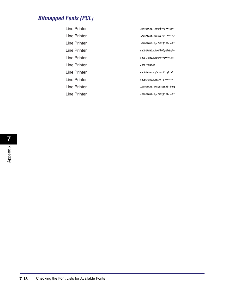 Bitmapped fonts (pcl) -18, Bitmapped fonts (pcl) | Canon IMAGE RUNNER 5075 User Manual | Page 206 / 250