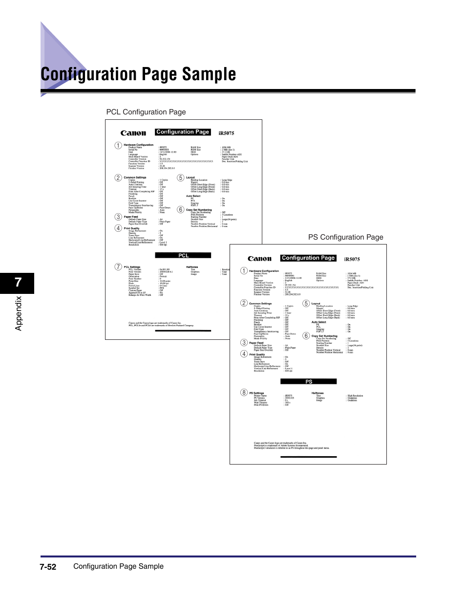 Configuration page sample | Canon IMAGE RUNNER 5075 User Manual | Page 240 / 250