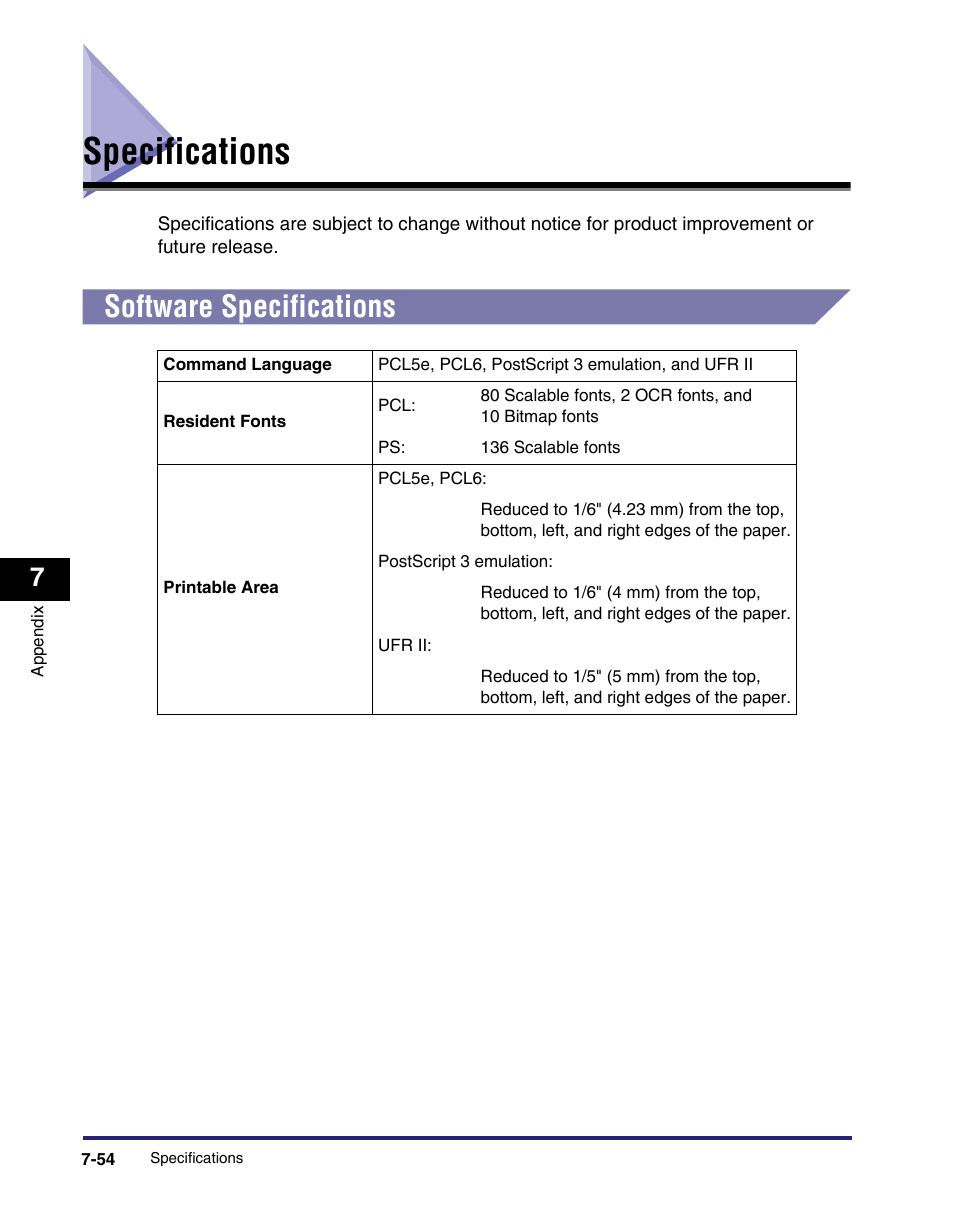 Specifications, Software specifications, Specifications -54 | Software specifications -54 | Canon IMAGE RUNNER 5075 User Manual | Page 242 / 250