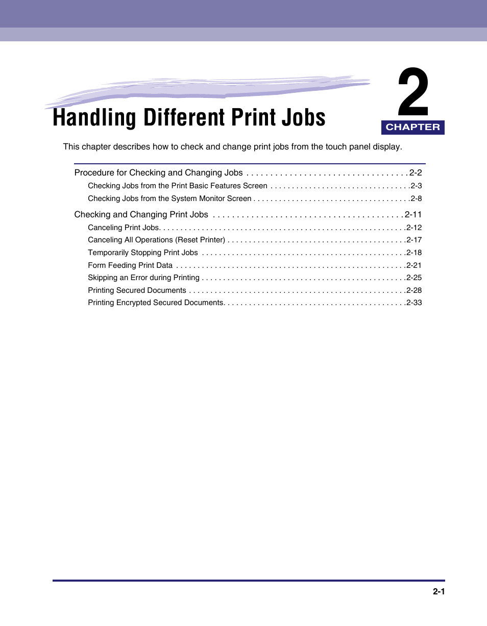 Handling different print jobs, Chapter 2 | Canon IMAGE RUNNER 5075 User Manual | Page 35 / 250