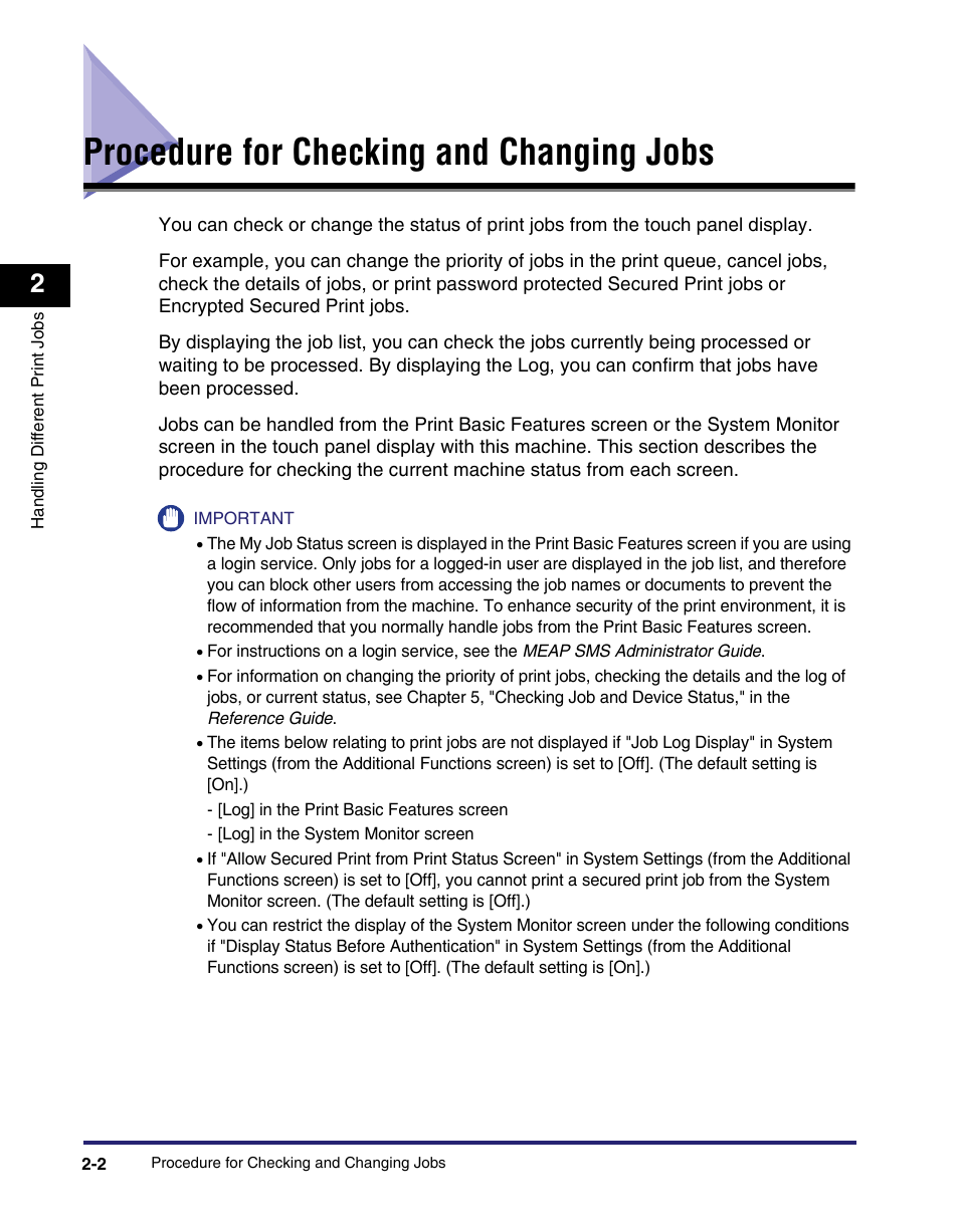 Procedure for checking and changing jobs, Procedure for checking and changing jobs -2 | Canon IMAGE RUNNER 5075 User Manual | Page 36 / 250