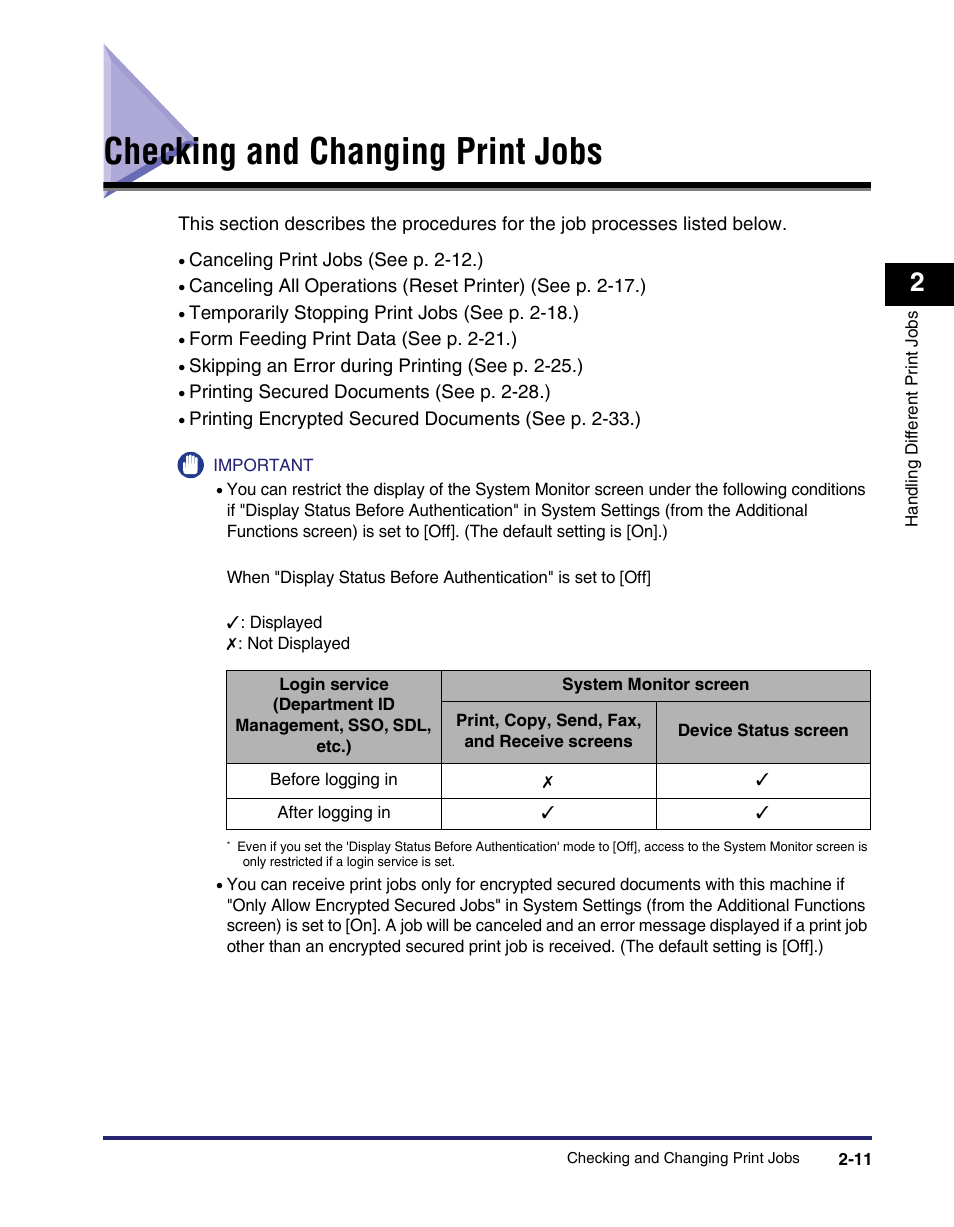 Checking and changing print jobs, Checking and changing print jobs -11 | Canon IMAGE RUNNER 5075 User Manual | Page 45 / 250
