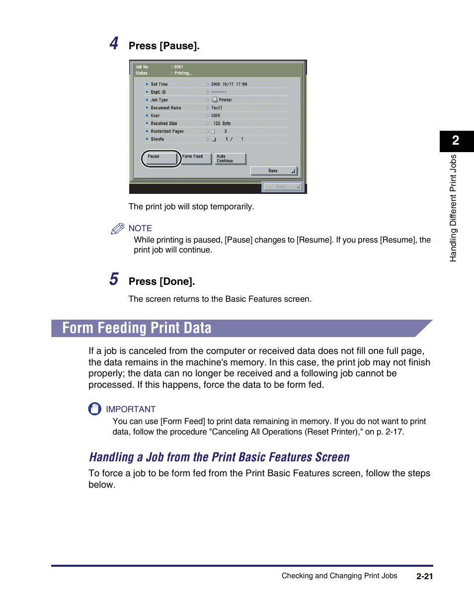 Form feeding print data, Form feeding print data -21, P. 2-21 | Canon IMAGE RUNNER 5075 User Manual | Page 55 / 250