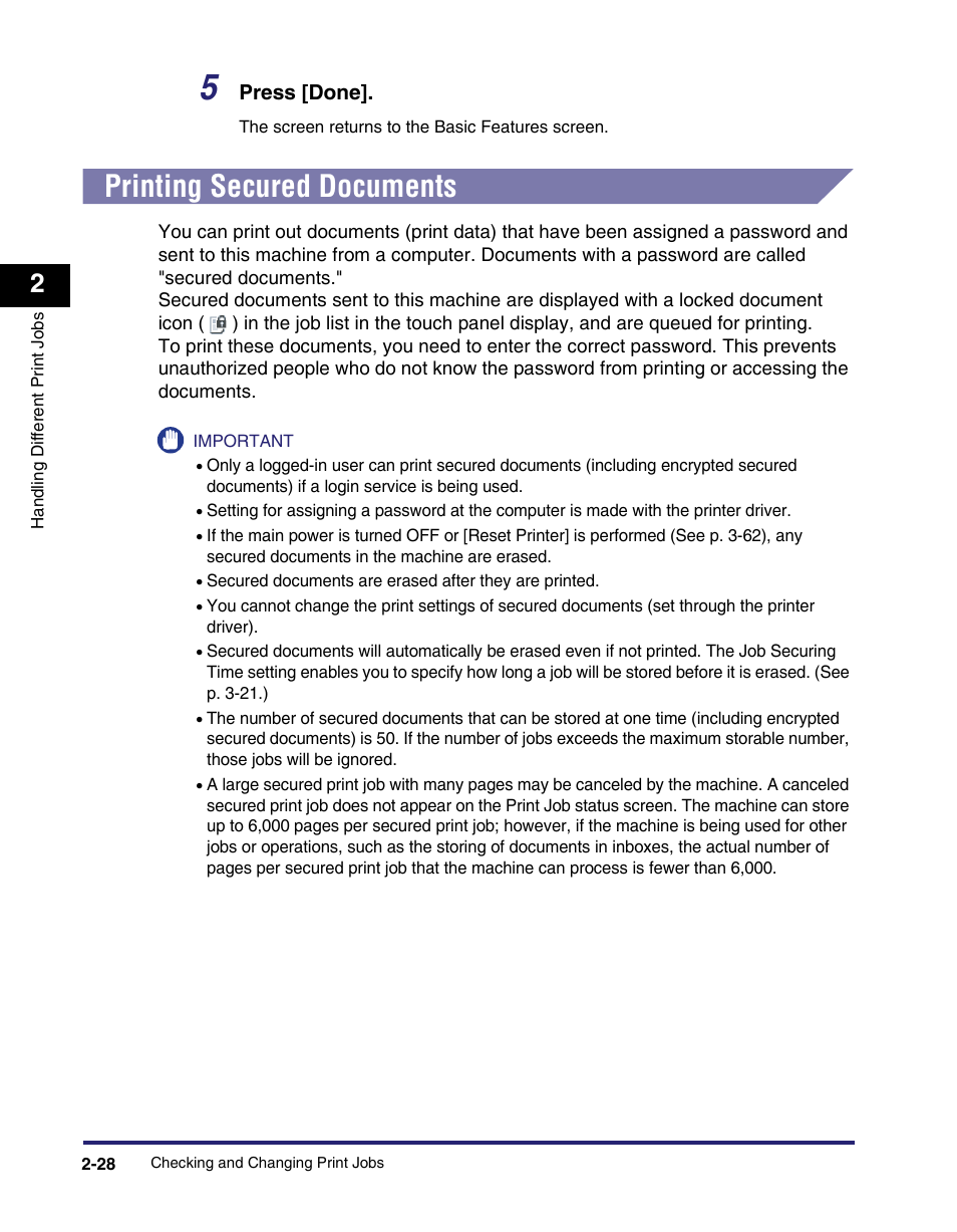 Printing secured documents, Printing secured documents -28 | Canon IMAGE RUNNER 5075 User Manual | Page 62 / 250