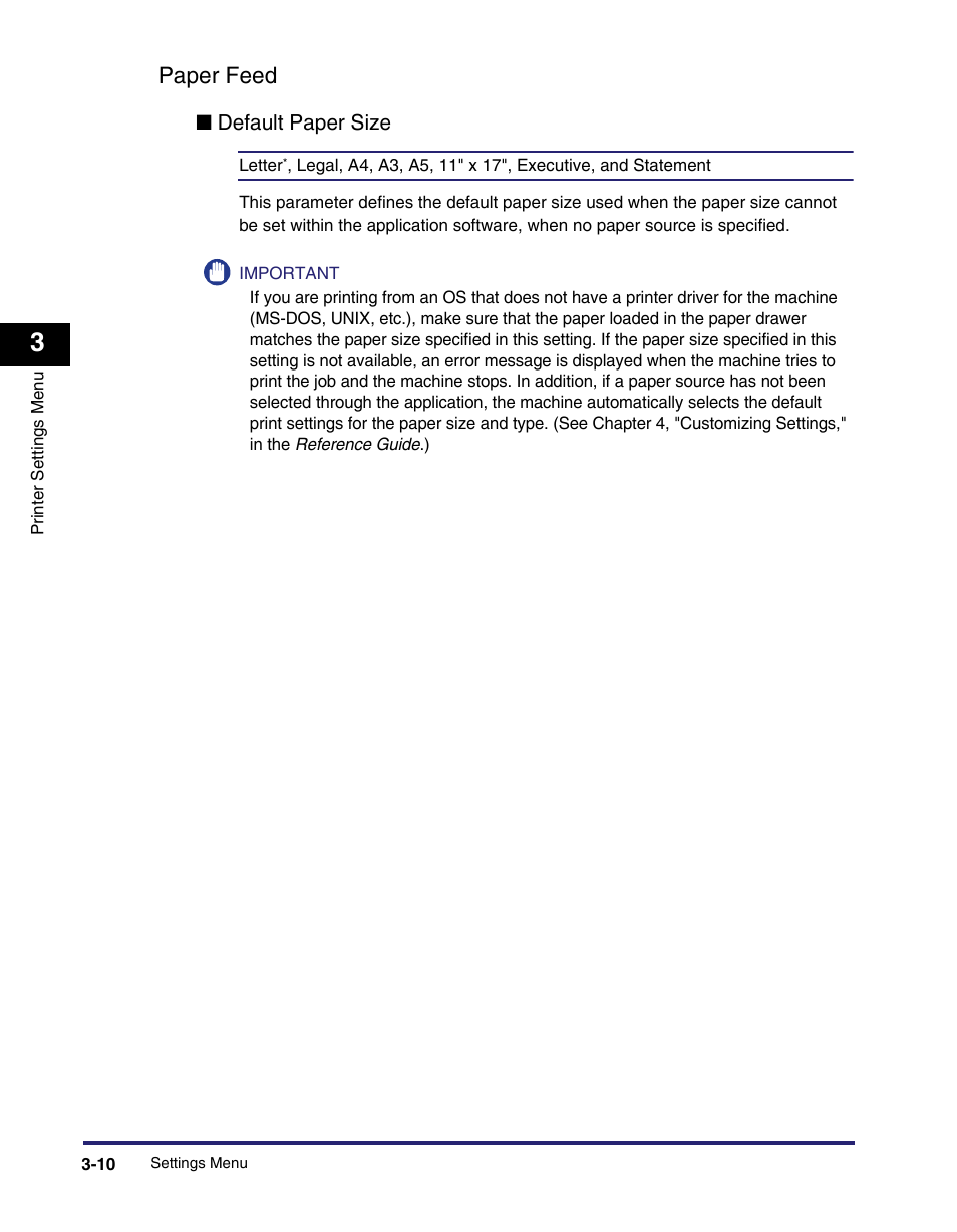 Paper feed, Paper feed -10, Default paper size -10 | Canon IMAGE RUNNER 5075 User Manual | Page 78 / 250