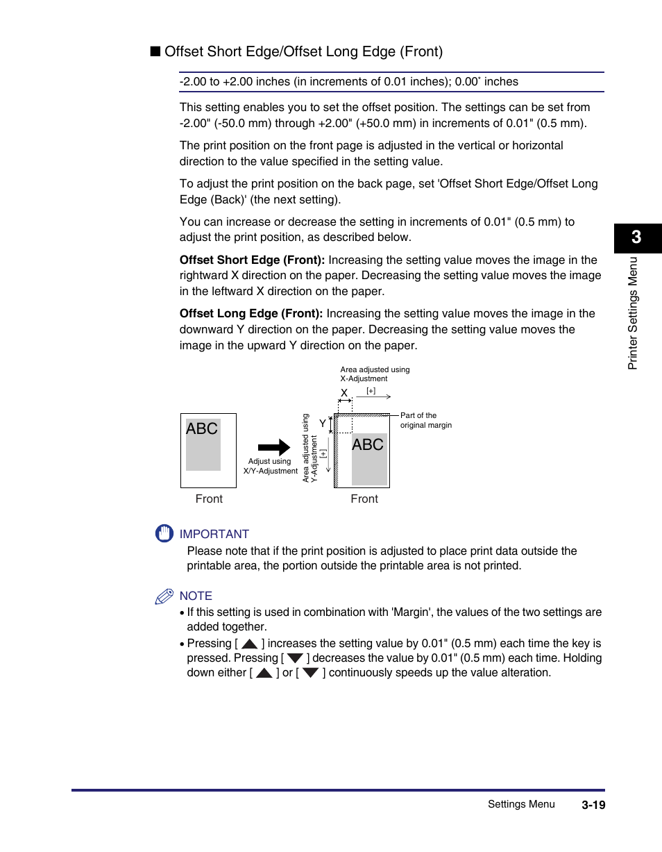 Offset short edge/offset long edge (front) -19, Qoffset short edge/offset long edge (front) | Canon IMAGE RUNNER 5075 User Manual | Page 87 / 250