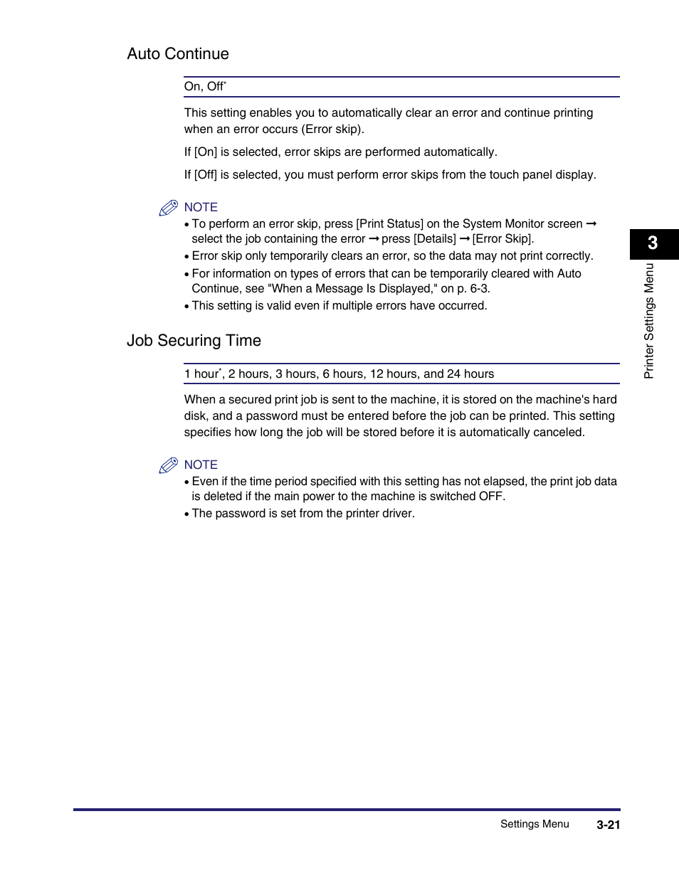Auto continue, Job securing time, Auto continue -21 job securing time -21 | Canon IMAGE RUNNER 5075 User Manual | Page 89 / 250