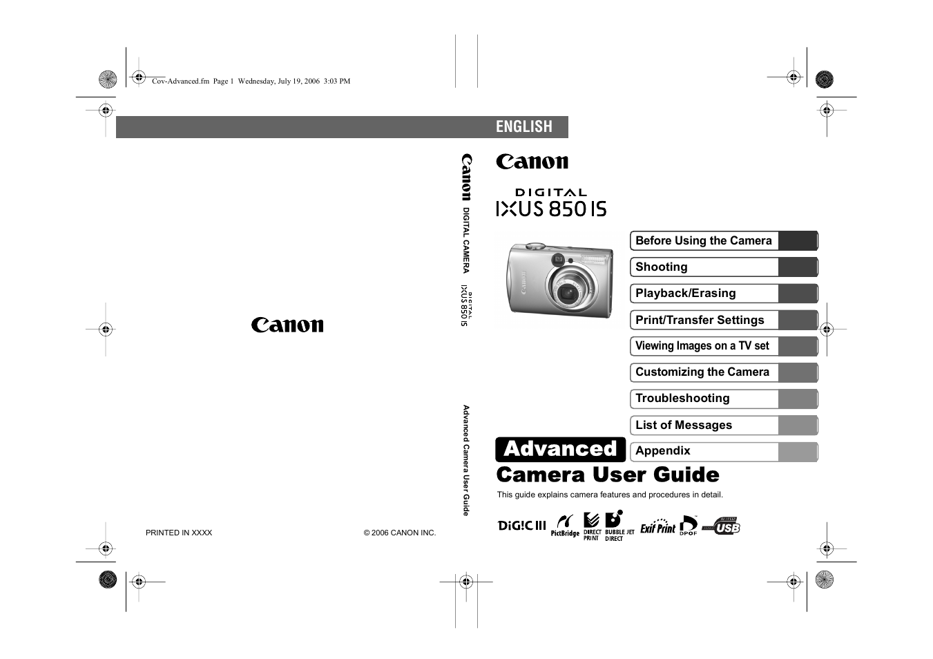 Canon 850 IS User Manual | 146 pages