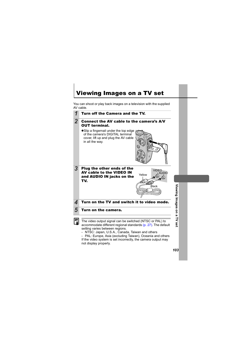 Viewing images on a tv set, P. 103, P. 103) | Canon 850 IS User Manual | Page 105 / 146
