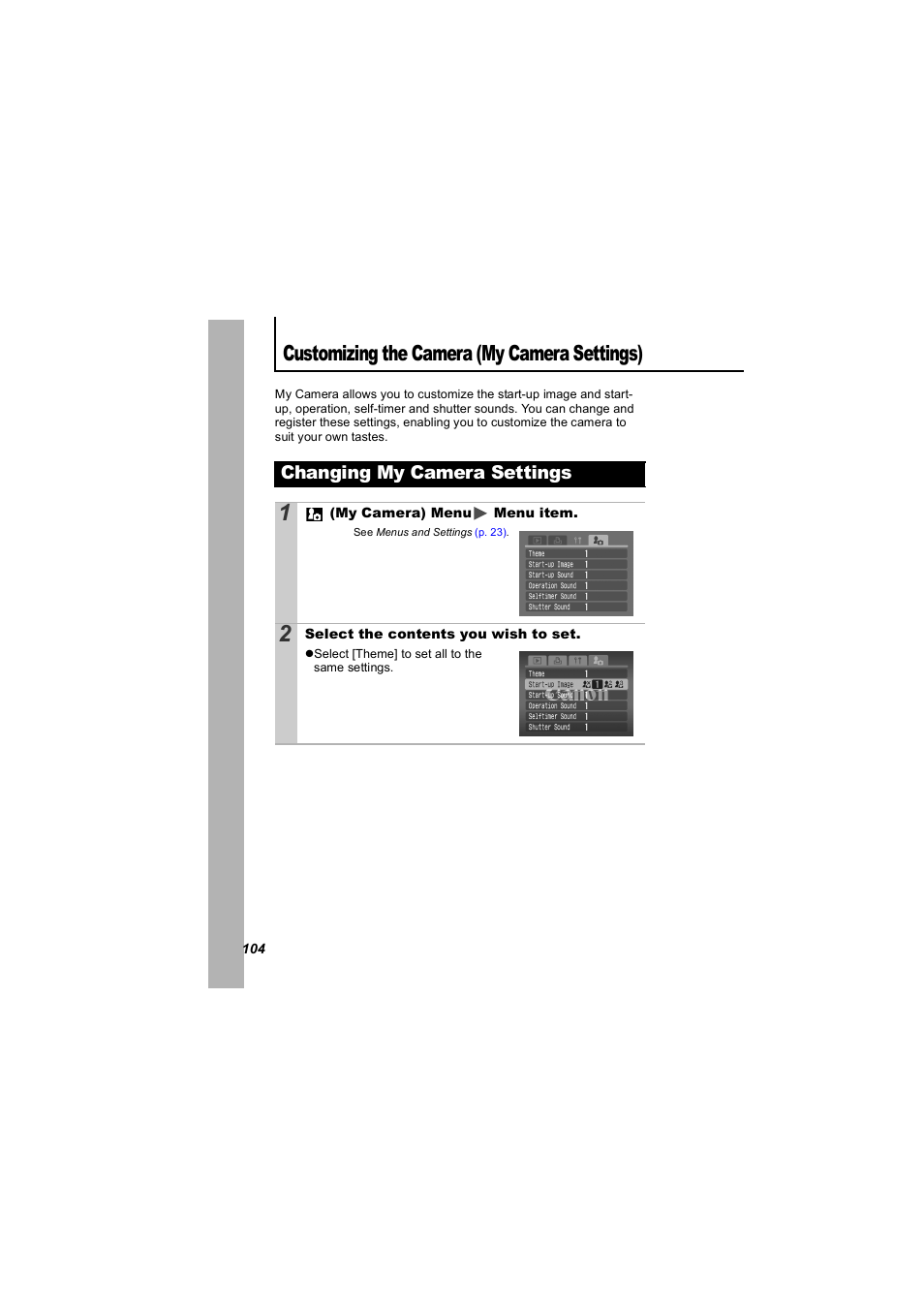 Customizing the camera (my camera settings), Changing my camera settings, P. 104 | Canon 850 IS User Manual | Page 106 / 146