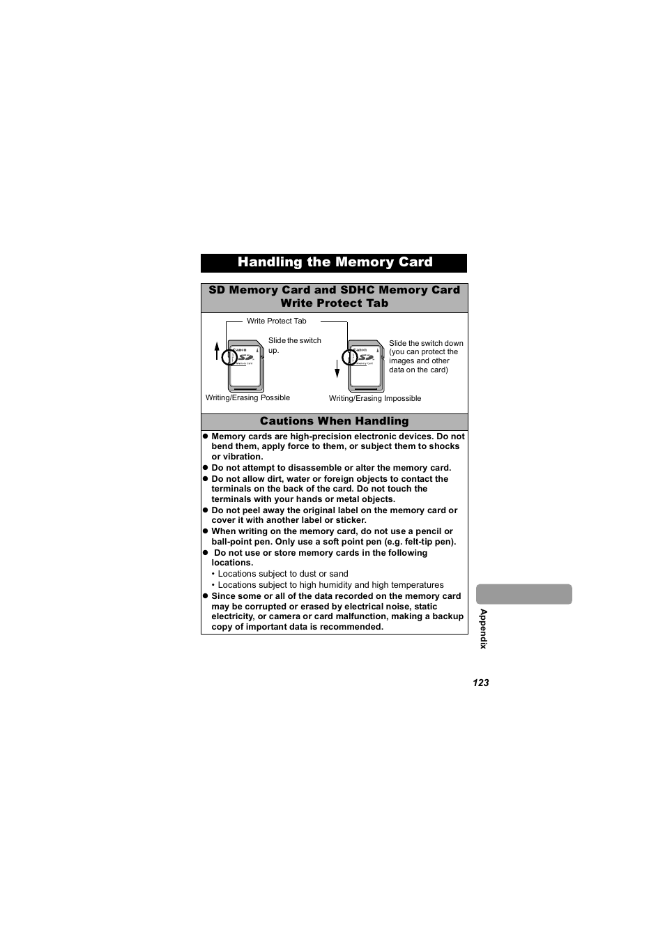 Handling the memory card, P. 123) | Canon 850 IS User Manual | Page 125 / 146