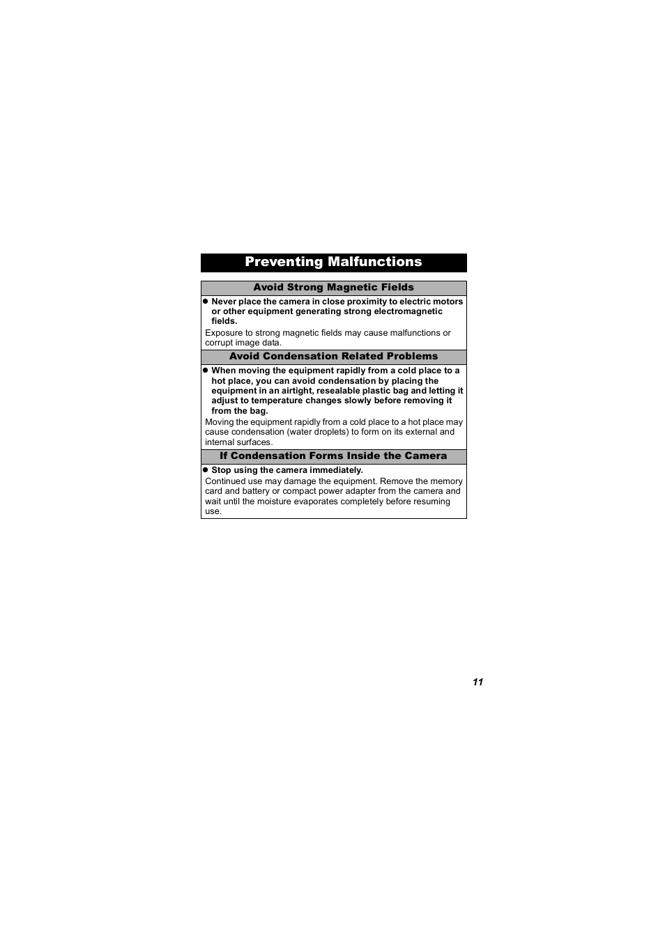 Preventing malfunctions | Canon 850 IS User Manual | Page 13 / 146