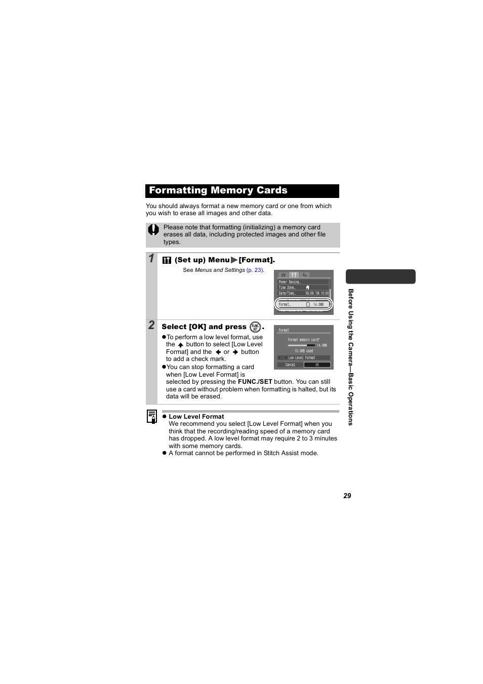 Formatting memory cards, P. 29) | Canon 850 IS User Manual | Page 31 / 146