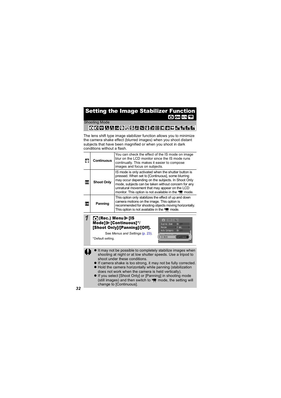 Setting the image stabilizer function, P. 32), P. 32 | Canon 850 IS User Manual | Page 34 / 146