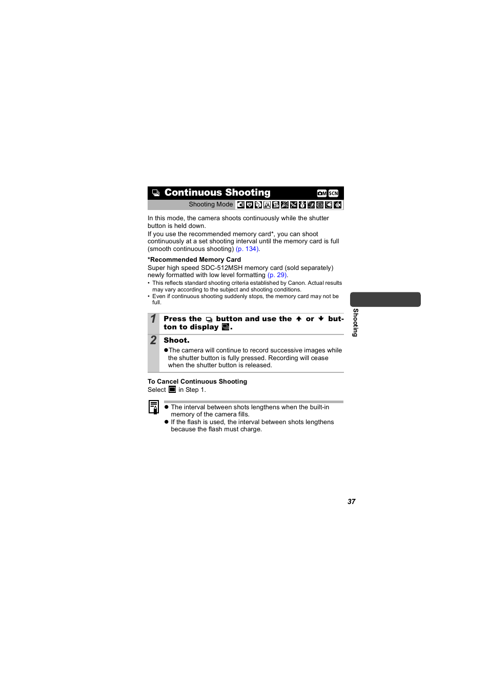 Continuous shooting, P. 37 | Canon 850 IS User Manual | Page 39 / 146