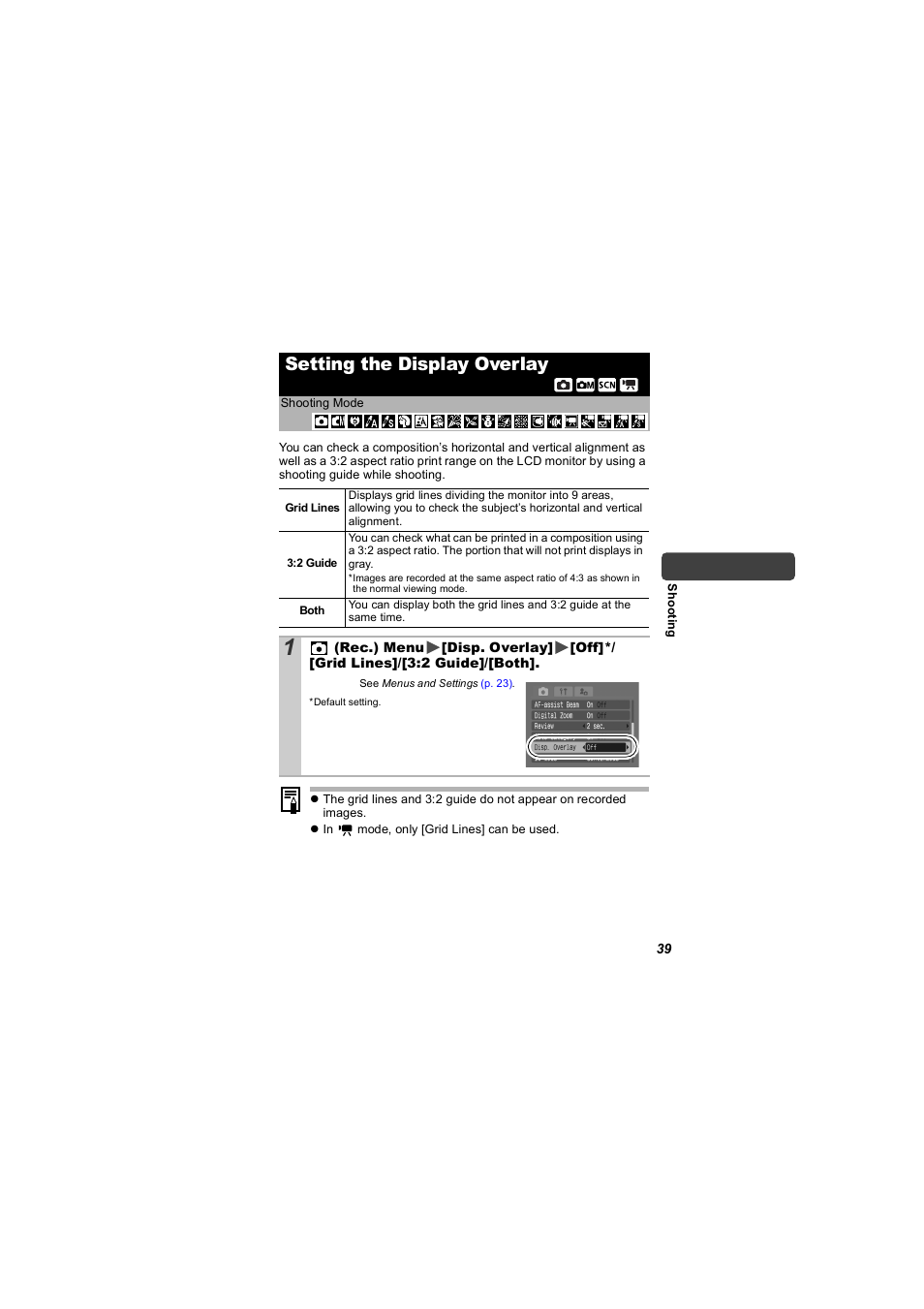 Setting the display overlay, P. 39), P. 39 | Canon 850 IS User Manual | Page 41 / 146