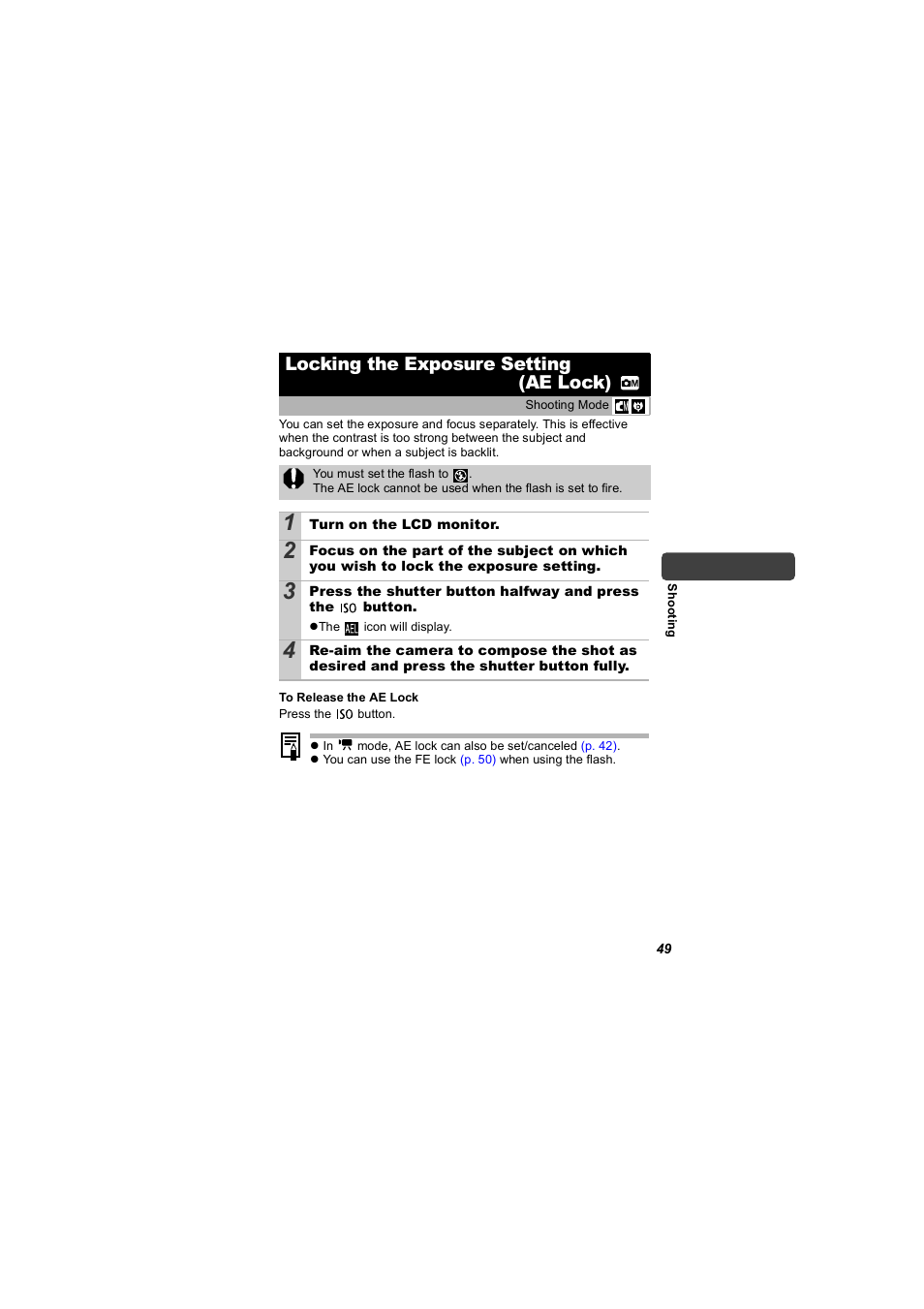 Locking the exposure setting (ae lock), P. 49) | Canon 850 IS User Manual | Page 51 / 146