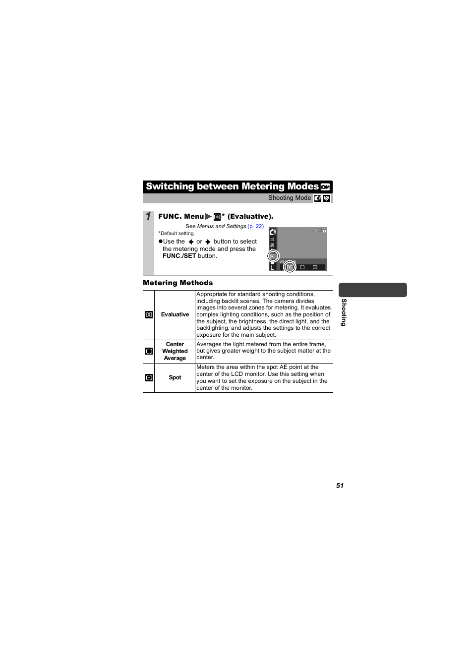 Switching between metering modes, P. 51), P. 51 | Canon 850 IS User Manual | Page 53 / 146
