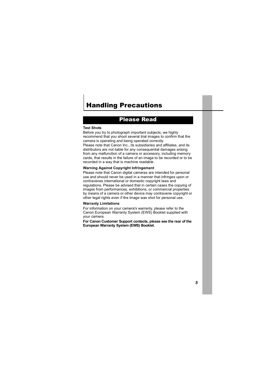 Handling precautions, Please read | Canon 850 IS User Manual | Page 7 / 146