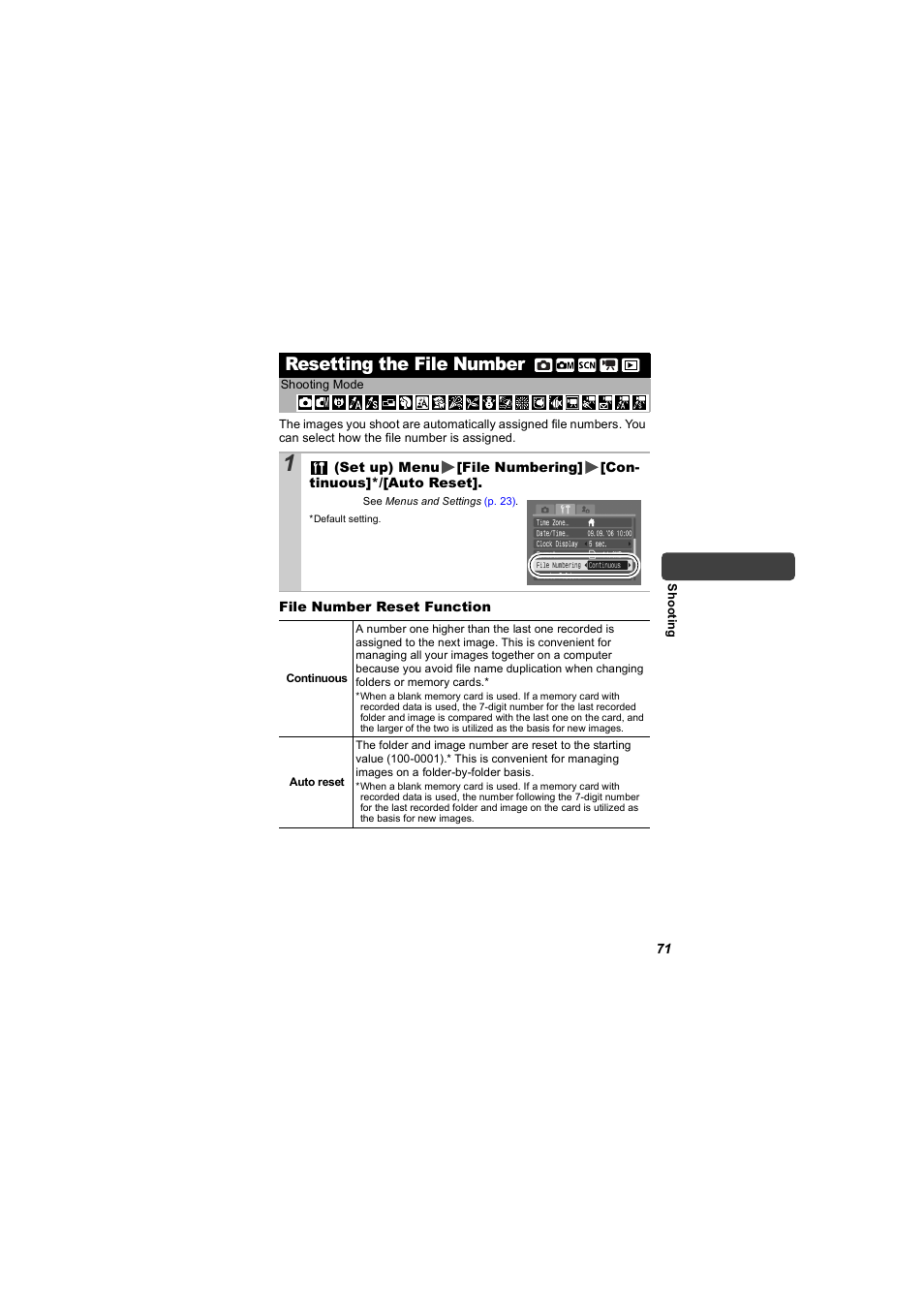 Resetting the file number, P. 71 | Canon 850 IS User Manual | Page 73 / 146
