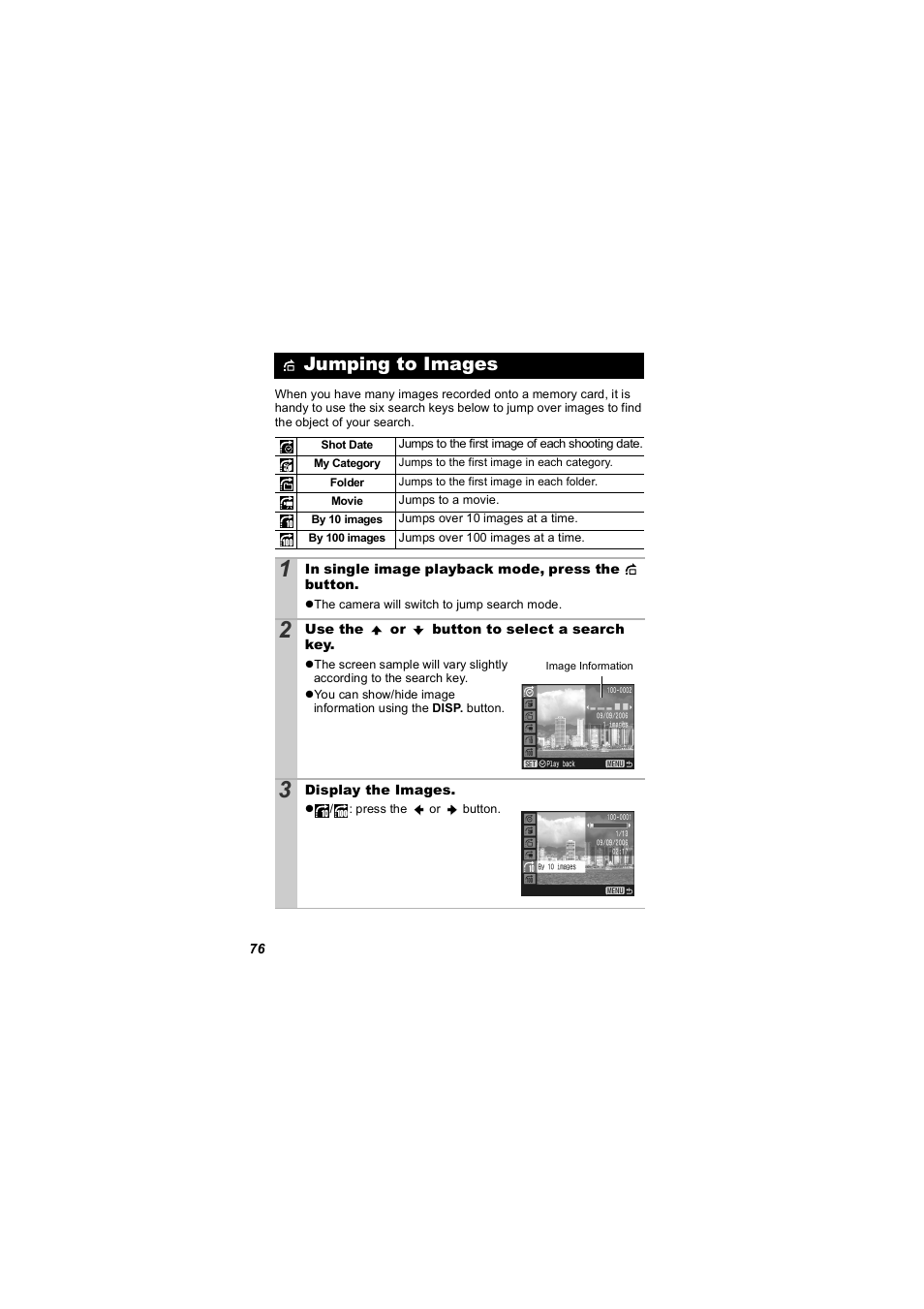 Jumping to images, P. 76) | Canon 850 IS User Manual | Page 78 / 146
