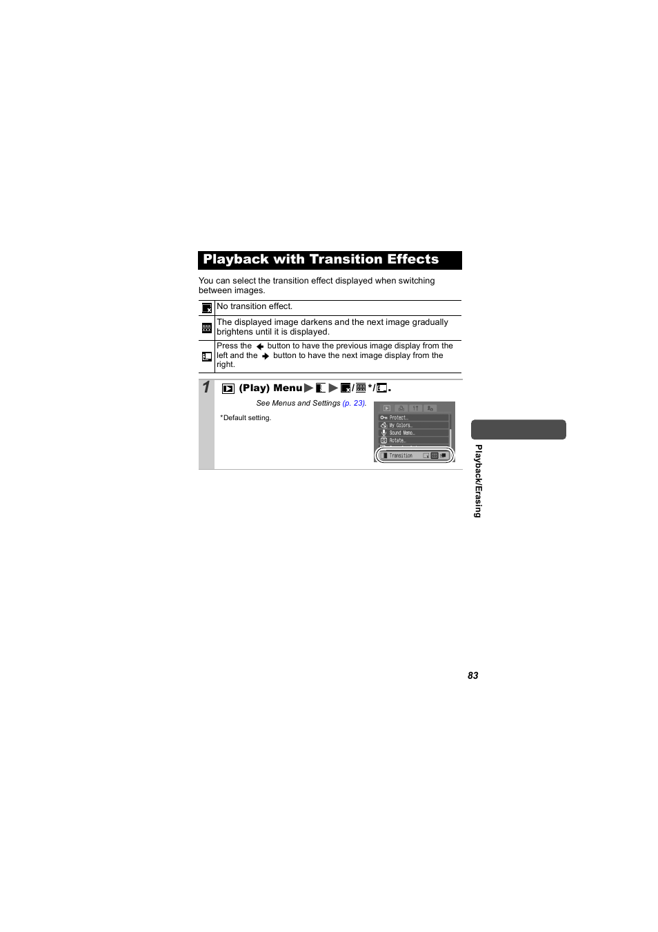 Playback with transition effects, P. 83 | Canon 850 IS User Manual | Page 85 / 146