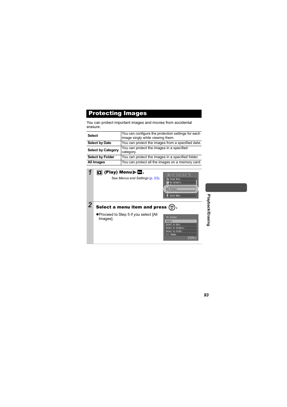 Protecting images, P. 93), P. 93 | Canon 850 IS User Manual | Page 95 / 146