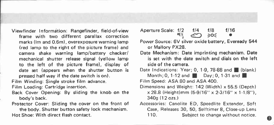 Specifications | Canon 110ED20 User Manual | Page 3 / 44