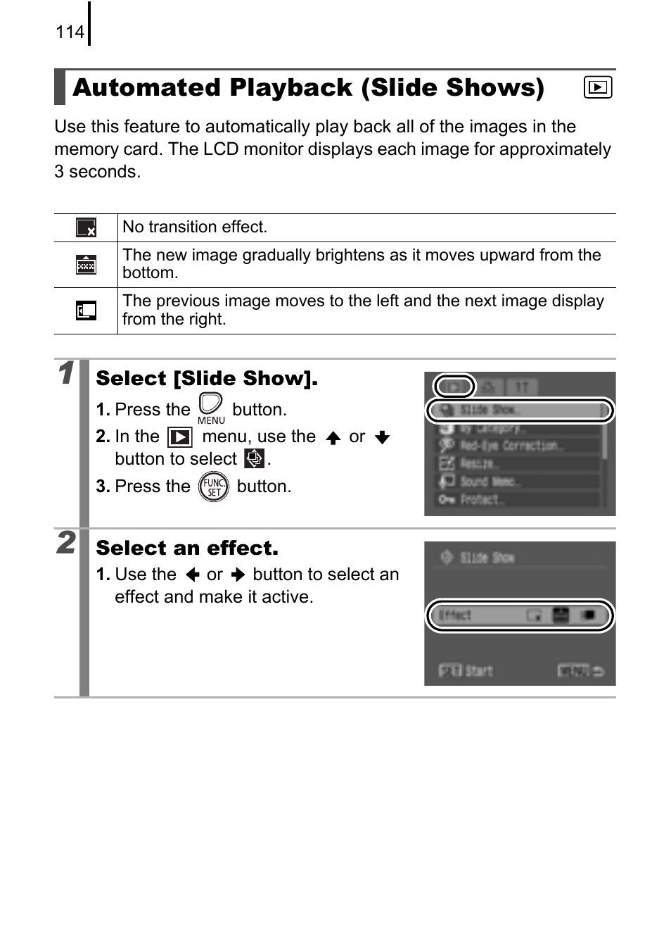Automated playback (slide shows), P. 114 | Canon A580 User Manual | Page 116 / 195