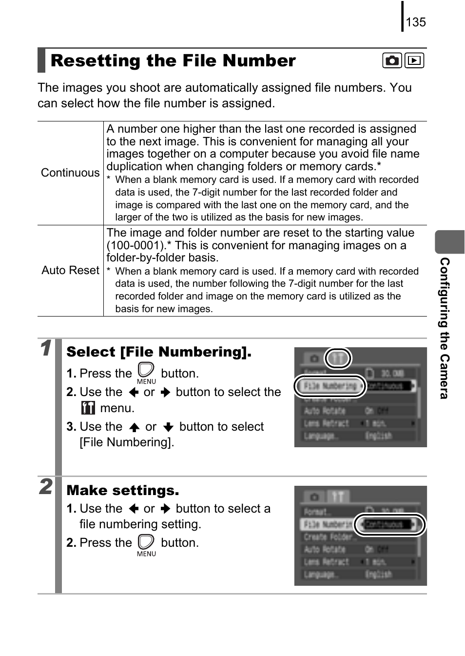 Resetting the file number, P. 135 | Canon A580 User Manual | Page 137 / 195