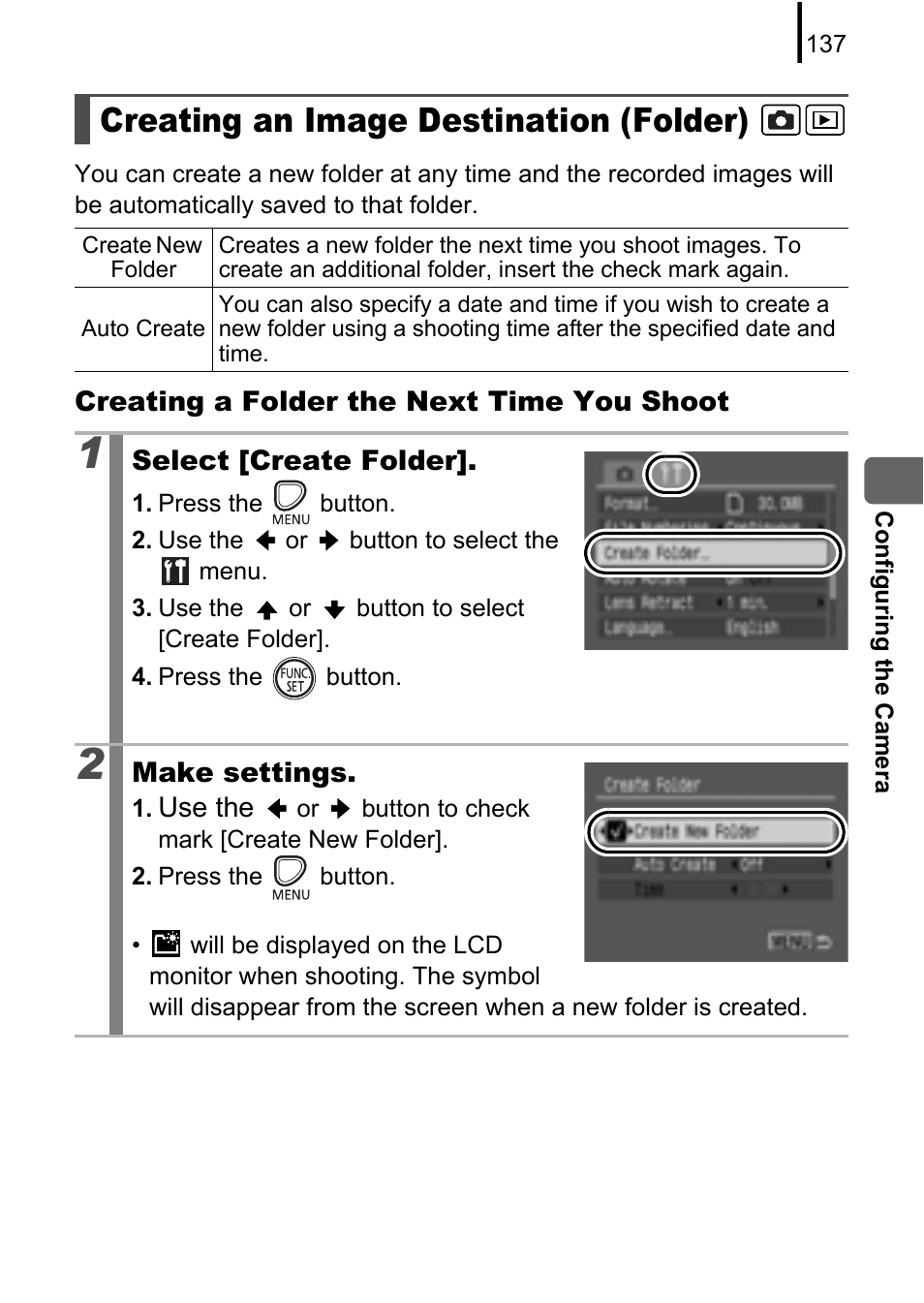 Creating an image destination (folder), P. 137 | Canon A580 User Manual | Page 139 / 195