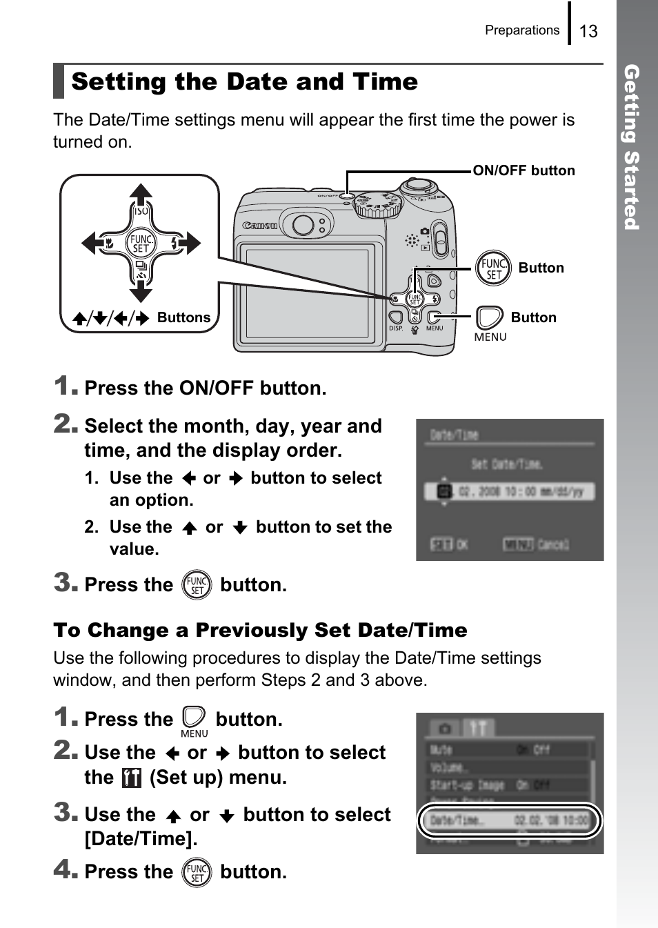 Setting the date and time | Canon A580 User Manual | Page 15 / 195