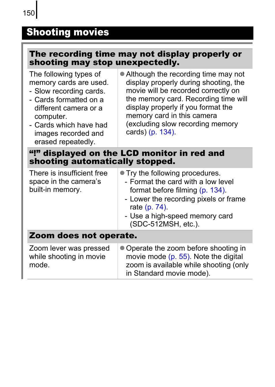 Hooting movies, P. 150), Shooting movies | Canon A580 User Manual | Page 152 / 195
