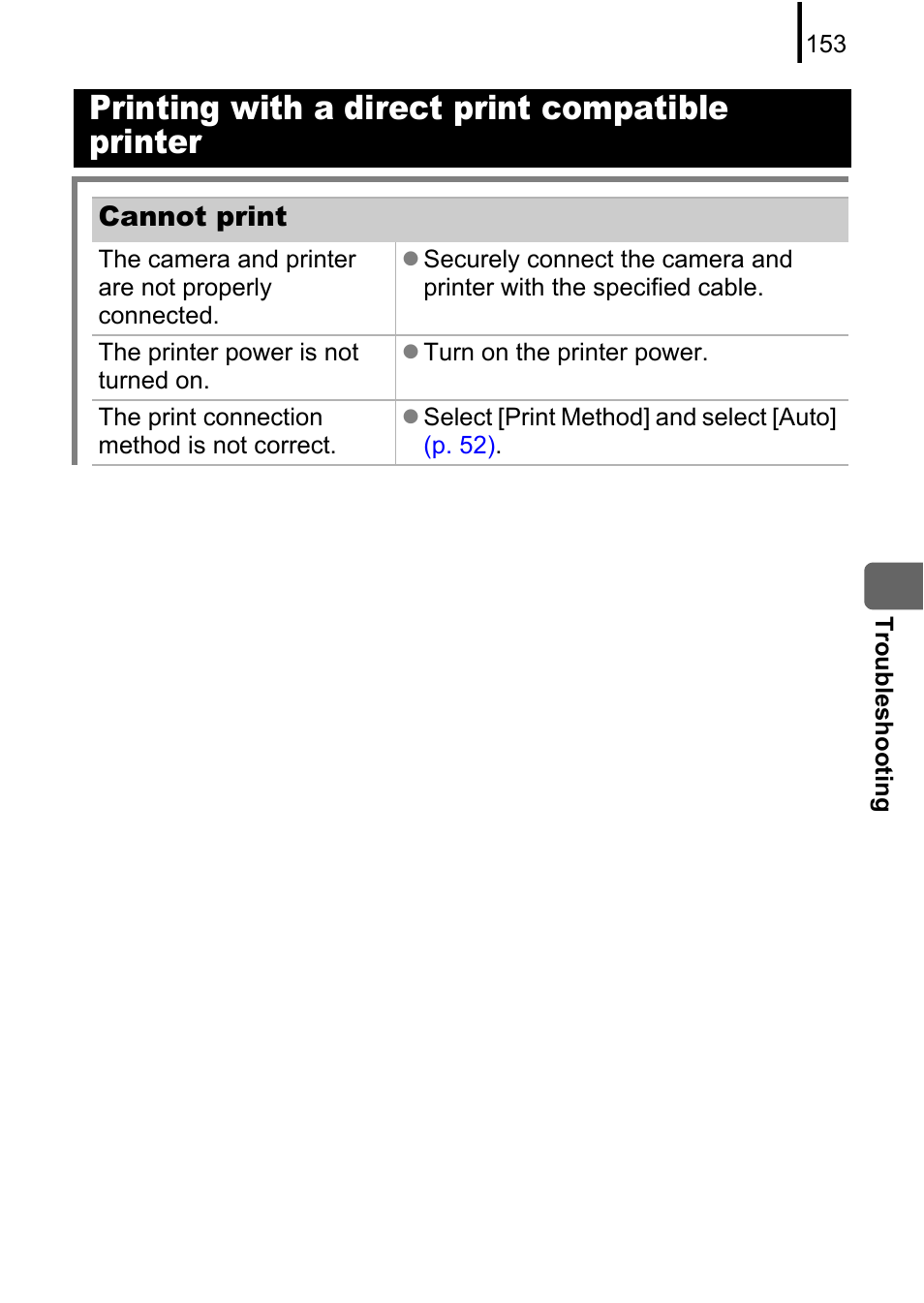 P. 153), Printing with a direct print compatible printer | Canon A580 User Manual | Page 155 / 195