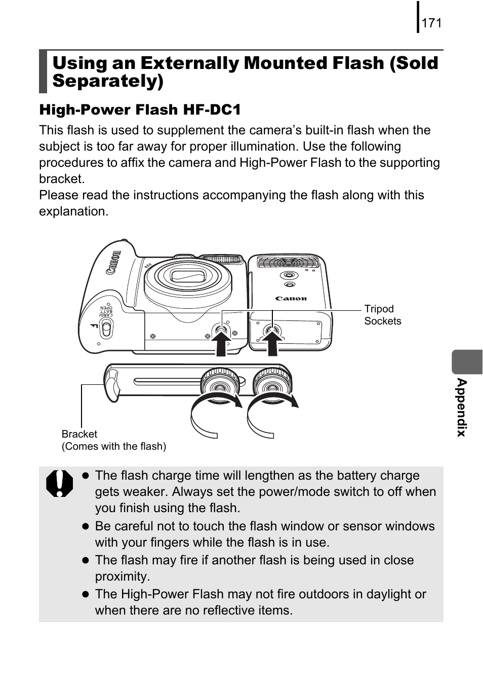 High-power flash hf-dc1 | Canon A580 User Manual | Page 173 / 195