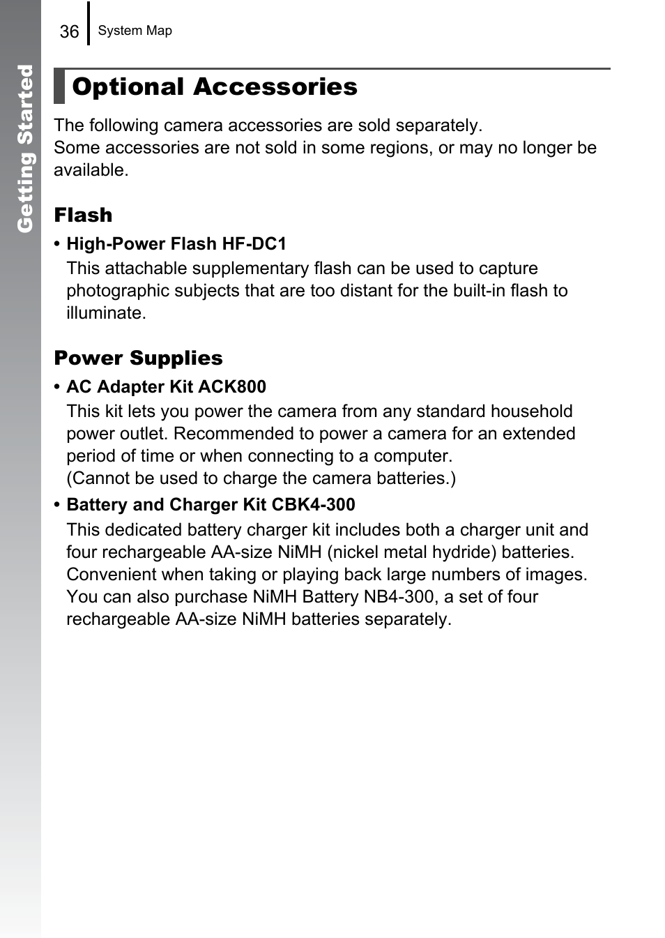 Optional accessories | Canon A580 User Manual | Page 38 / 195