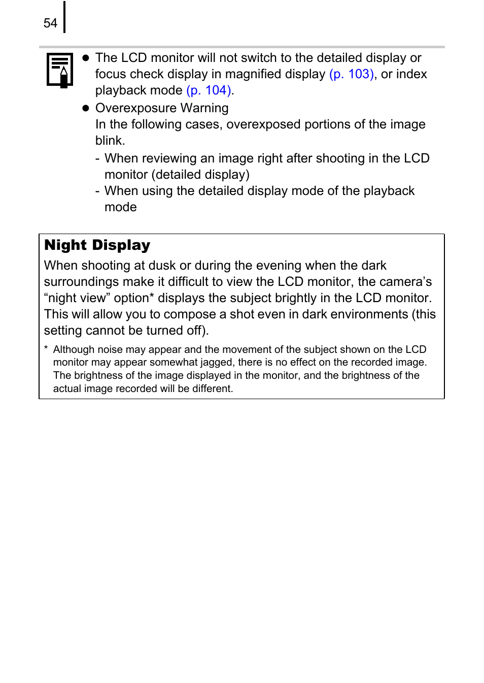 Night display | Canon A580 User Manual | Page 56 / 195