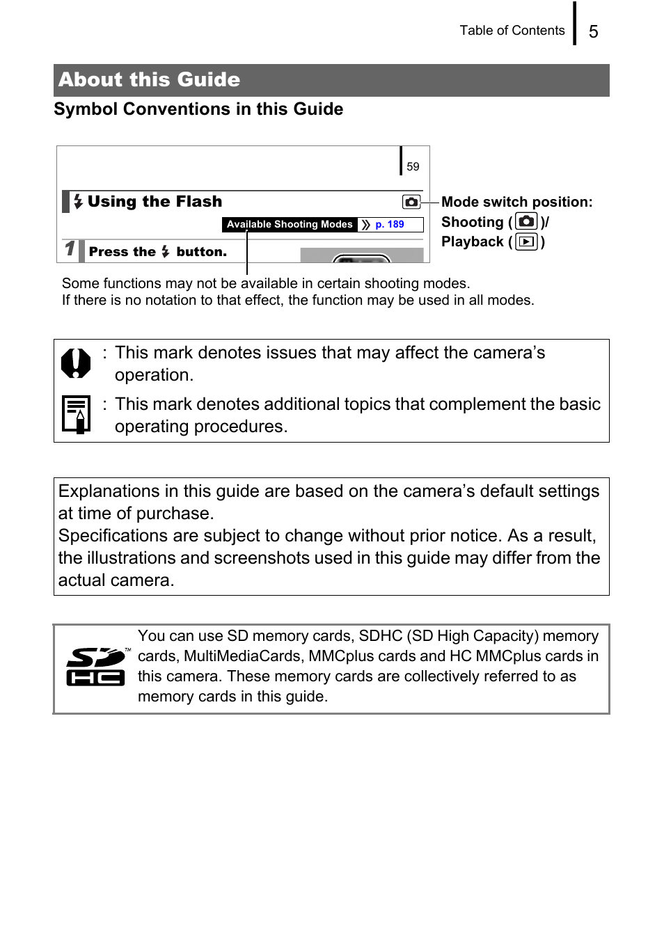 About this guide | Canon A580 User Manual | Page 7 / 195