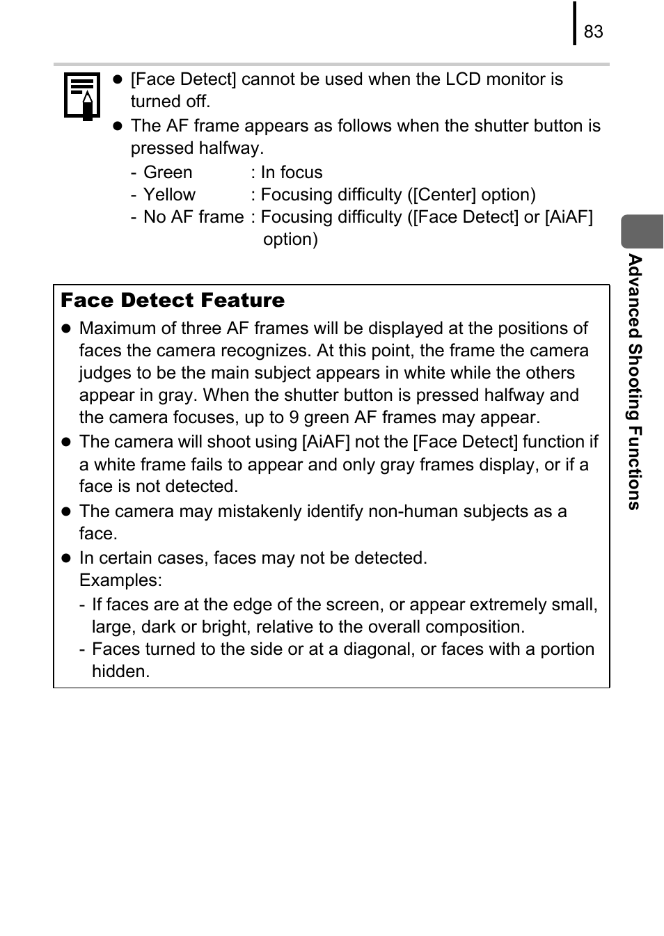 Face detect feature | Canon A580 User Manual | Page 85 / 195