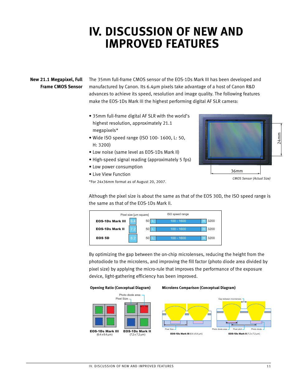 Discussion of new and improved features, New 21.1 megapixel, full-frame cmos sensor, Iv. discussion of new and improved features | Canon EOS 1Ds User Manual | Page 11 / 38