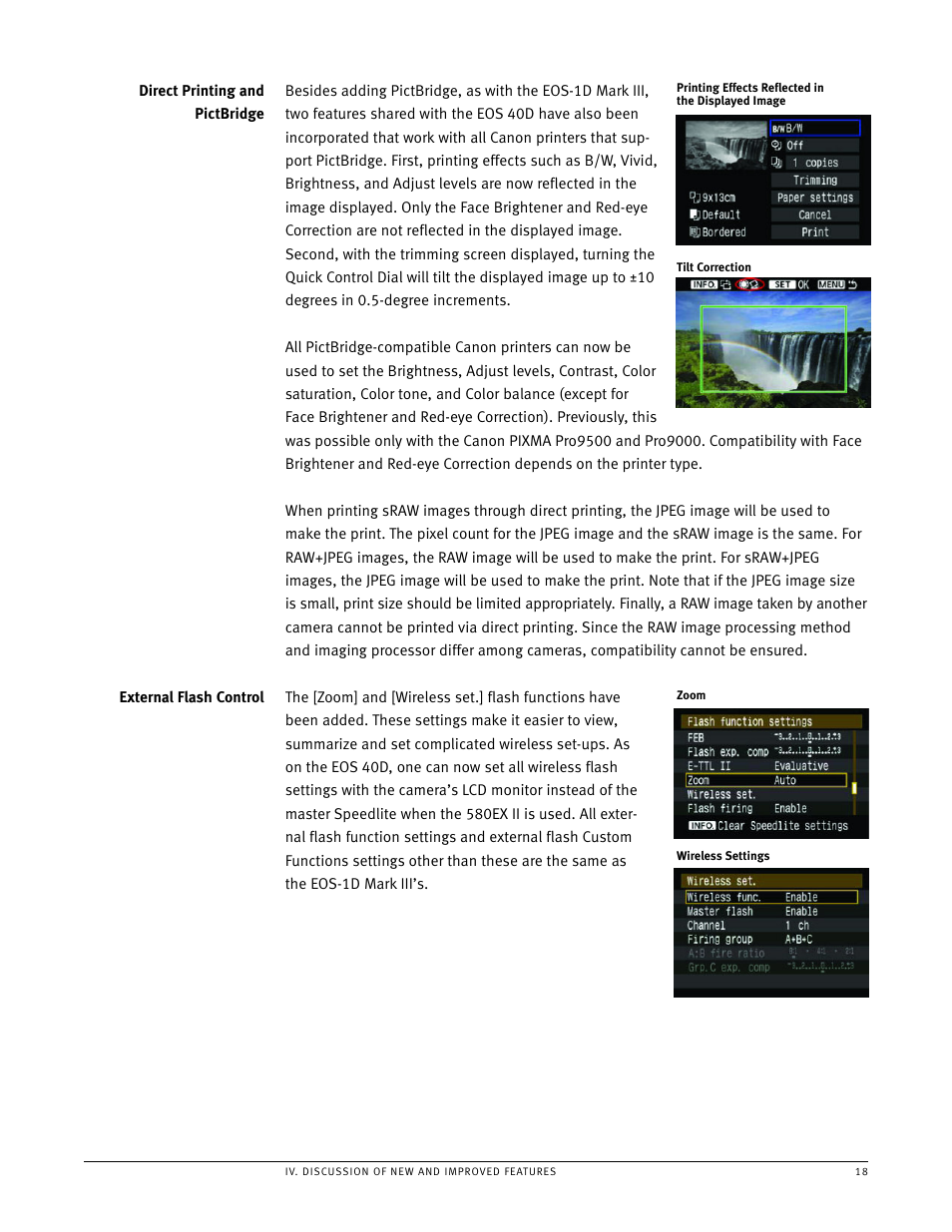 Direct printing and pictbridge, External flash control | Canon EOS 1Ds User Manual | Page 18 / 38