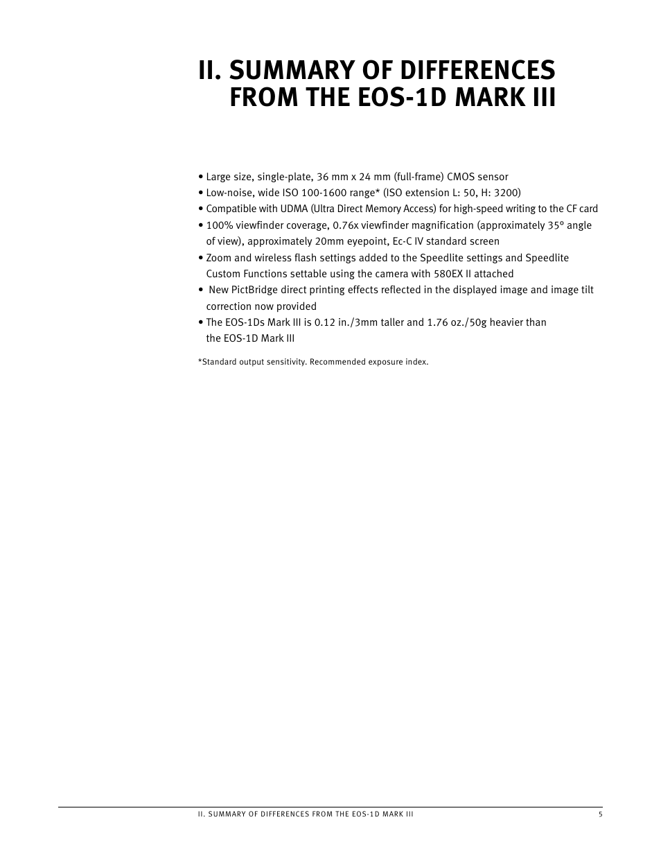 Summary of differences from the eos-1d mark iii | Canon EOS 1Ds User Manual | Page 5 / 38