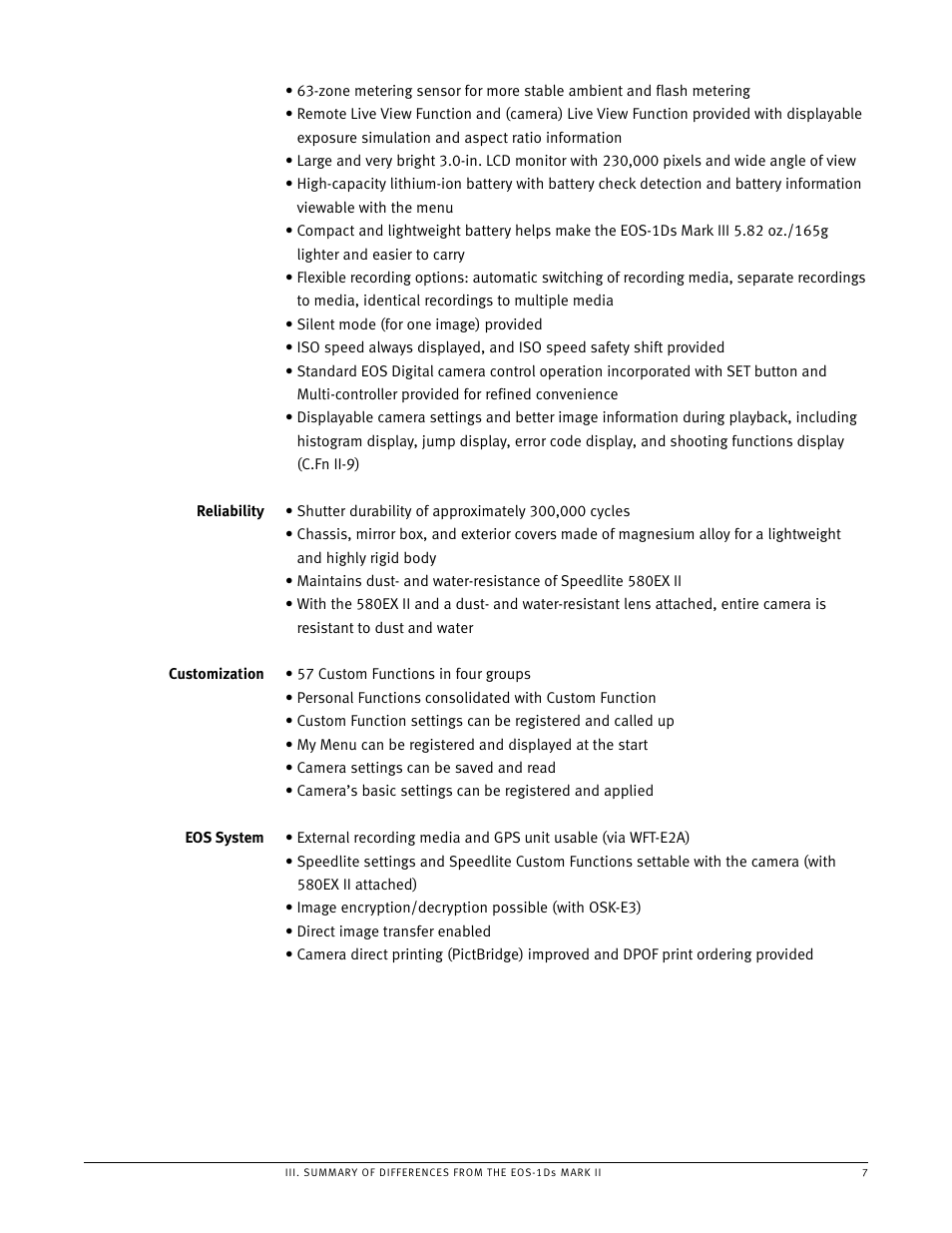 Reliability, Customization, Eos system | Canon EOS 1Ds User Manual | Page 7 / 38