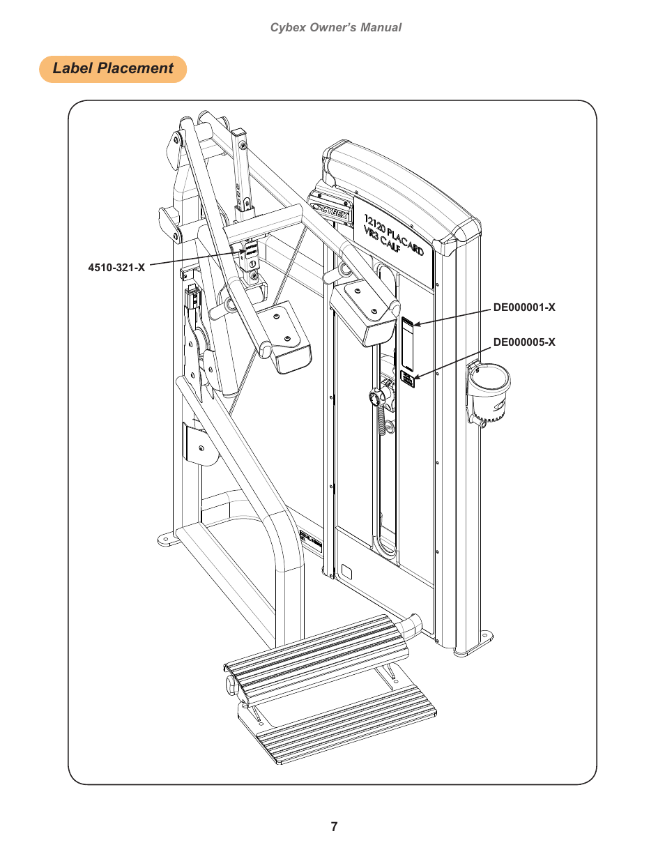 Label placement | Cybex 12120 VR3 Calf User Manual | Page 7 / 26