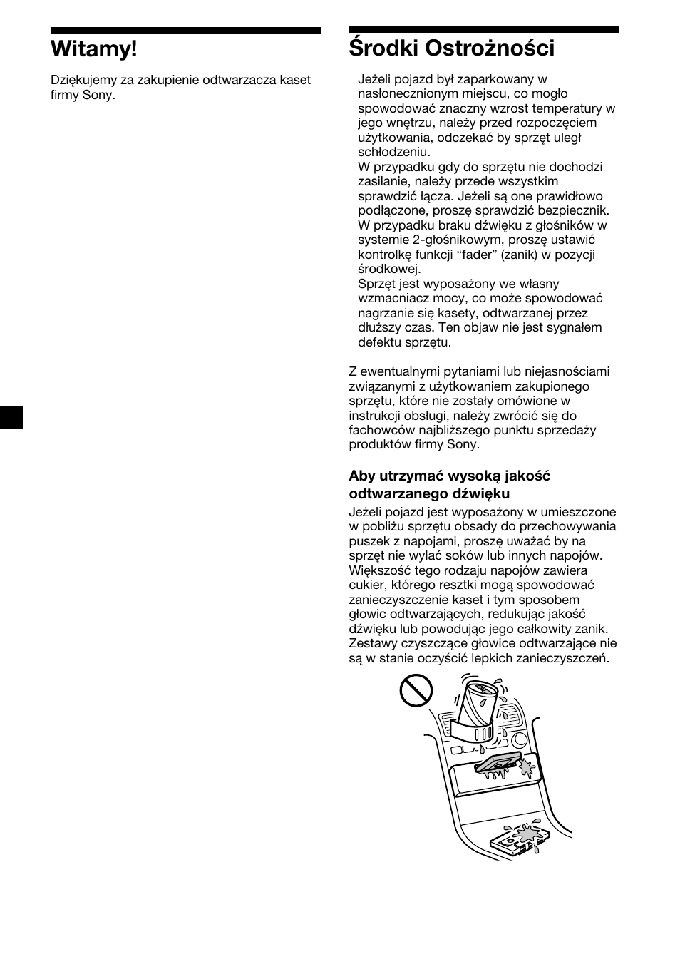 2witamy, Środki ostrożności | Sony XR-1300R User Manual | Page 22 / 100