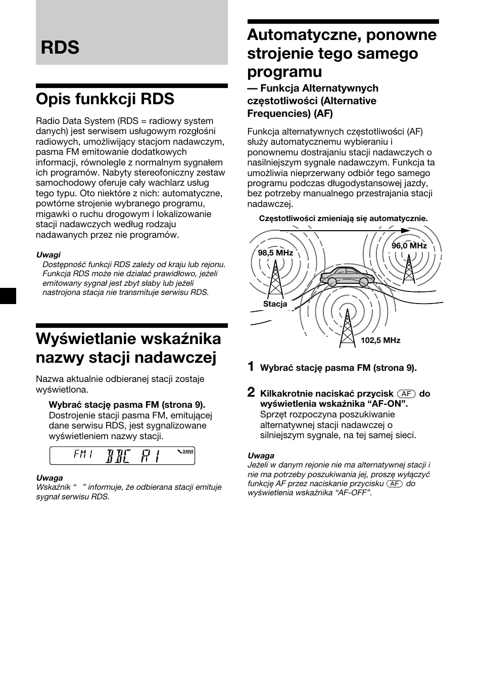 Opis funkkcji rds, Wyświetlanie wskaźnika nazwy stacji nadawczej | Sony XR-1300R User Manual | Page 30 / 100