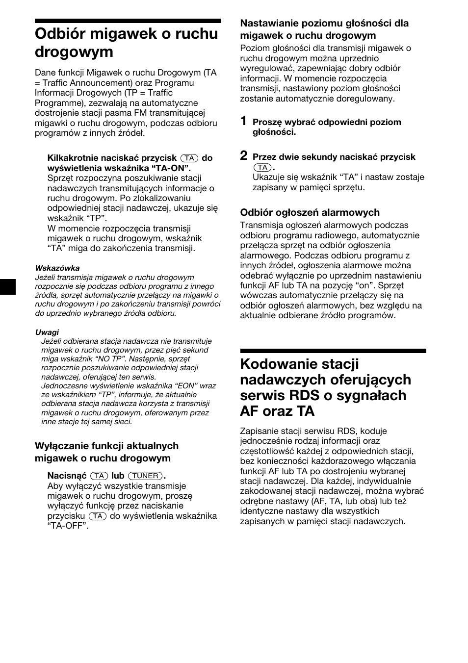 12 odbiór migawek o ruchu drogowym | Sony XR-1300R User Manual | Page 32 / 100