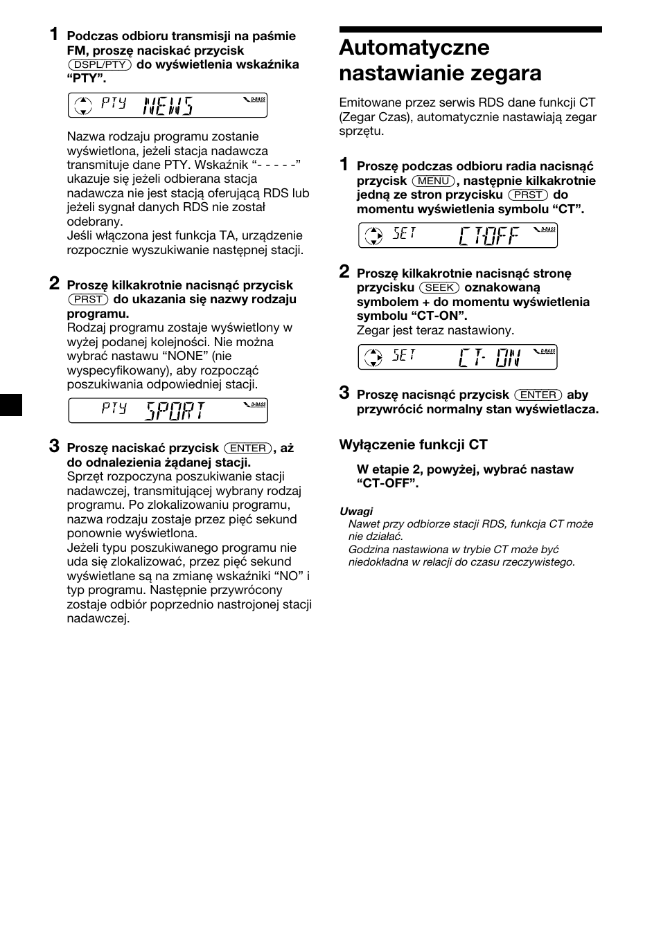 Automatyczne nastawianie zegara | Sony XR-1300R User Manual | Page 34 / 100