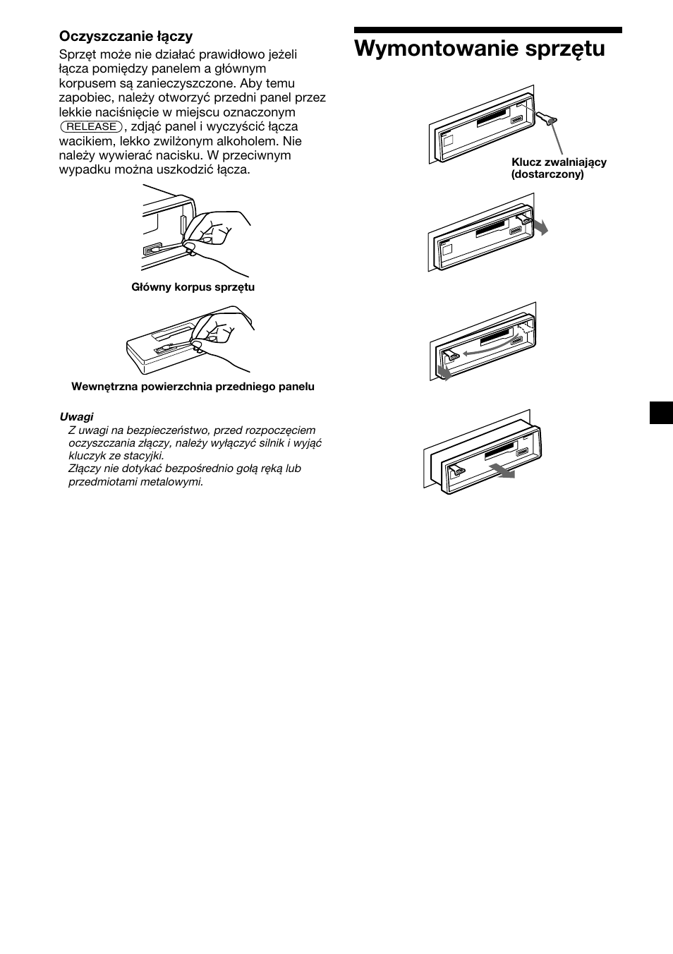 Wymontowanie sprzętu | Sony XR-1300R User Manual | Page 37 / 100